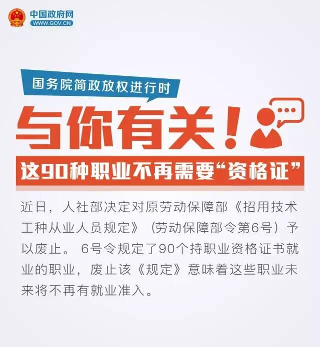 人社部:90種職業不再需要“資格證”